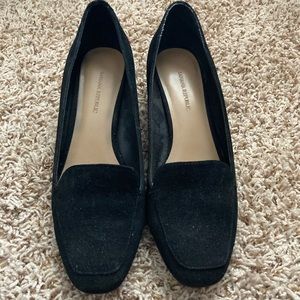 Banana Republic black suede low block loafer heel. Size 7.5